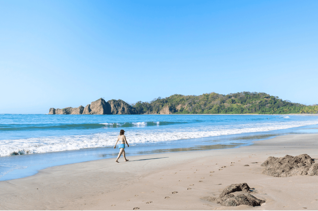 A quiet morning walk along the palm lined shore of Playa Carrillo.